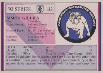 1992 Regina NSW Rugby League #132 Simon Gillies Back